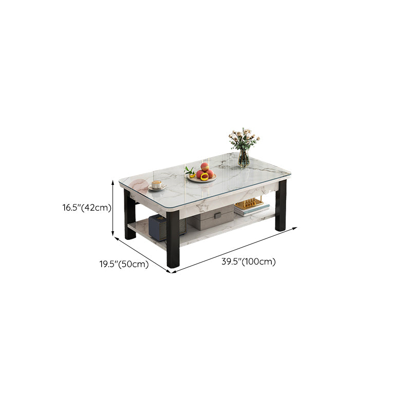 Mesa de centro contemporánea de 16" de alto, mesa de cóctel de café rectangular de piedra