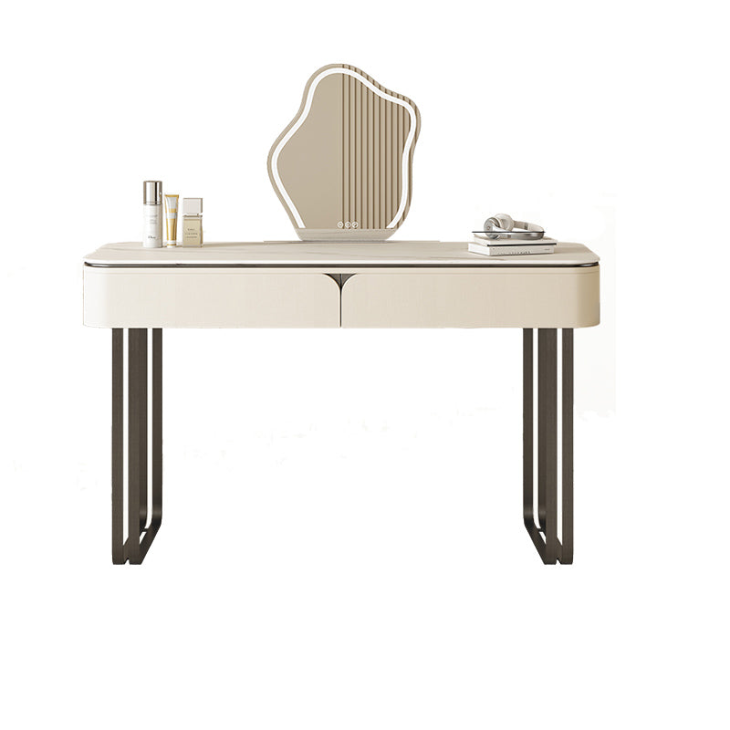 Contemporary Beige Makeup Vanity Desk with Drawers and Wooden Top