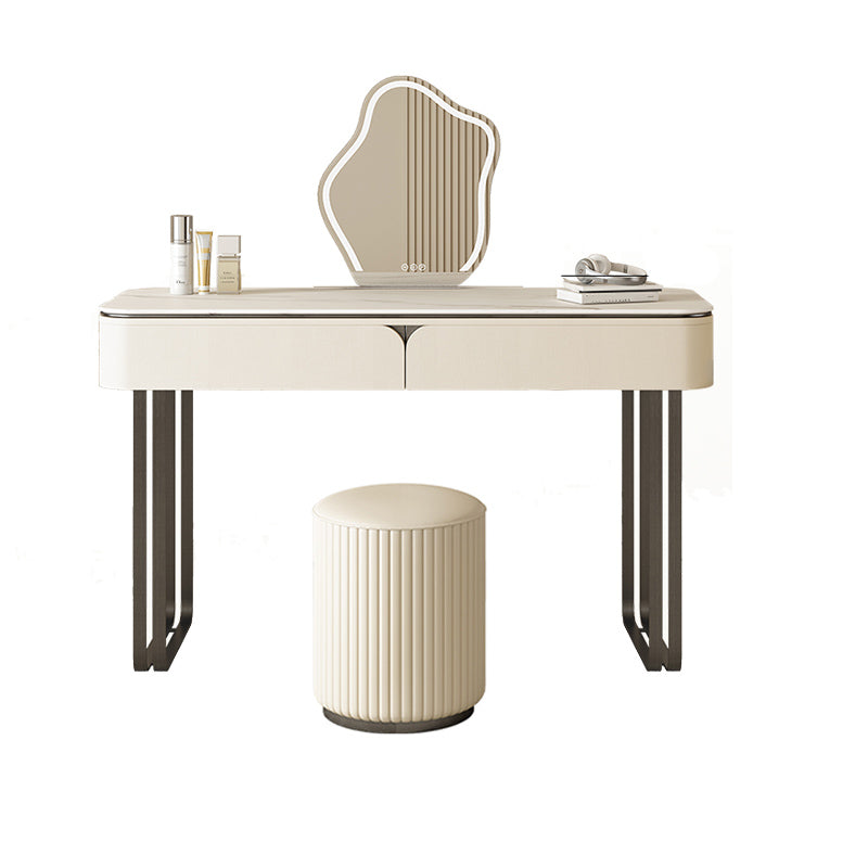 Contemporary Beige Makeup Vanity Desk with Drawers and Wooden Top