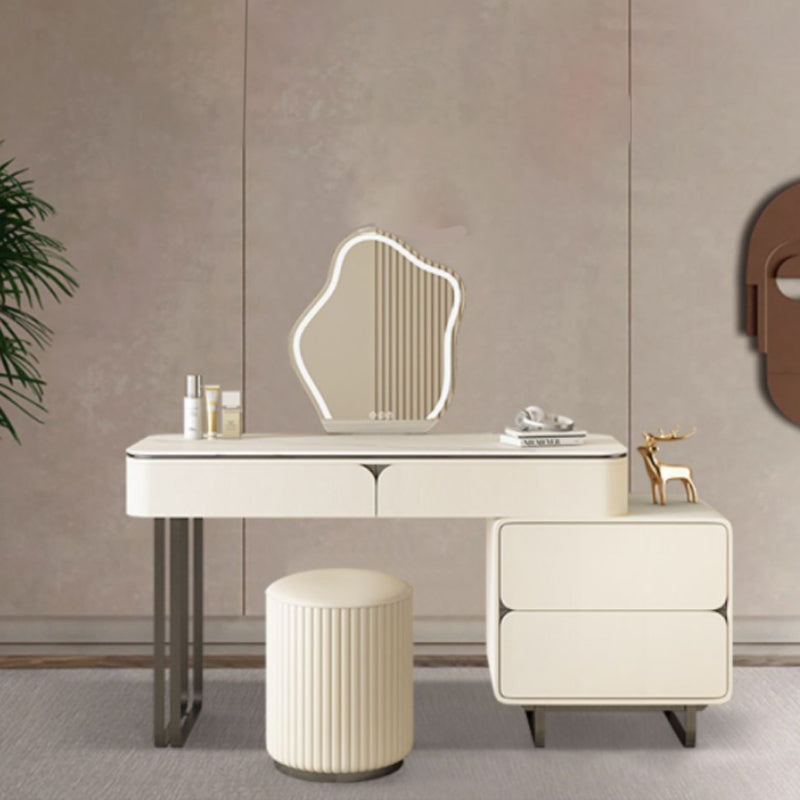 Contemporary Beige Makeup Vanity Desk with Drawers and Wooden Top