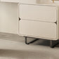 Contemporary Beige Makeup Vanity Desk with Drawers and Wooden Top