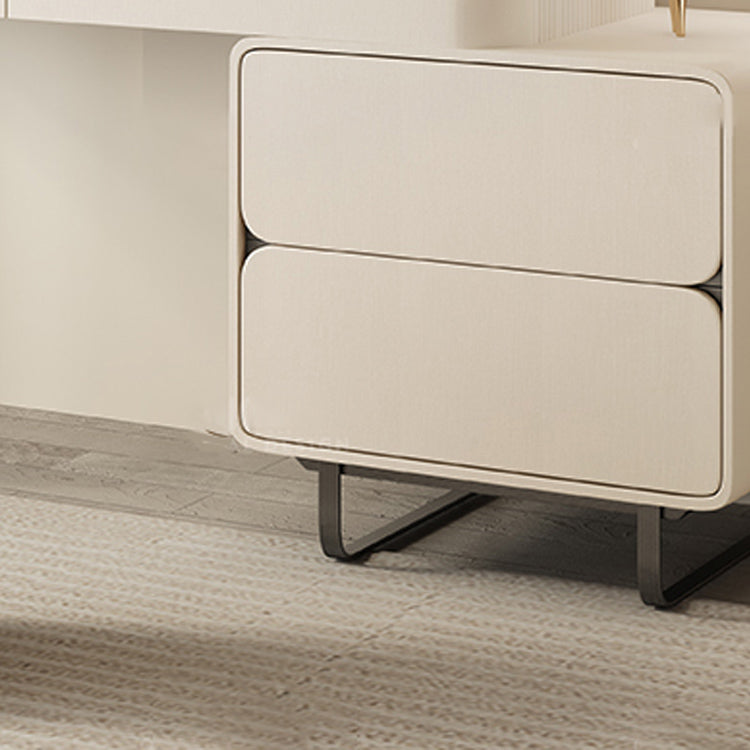 Contemporary Beige Makeup Vanity Desk with Drawers and Wooden Top