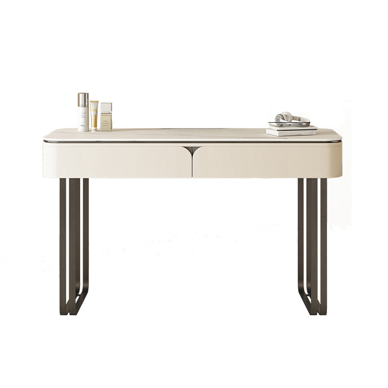 Contemporary Beige Makeup Vanity Desk with Drawers and Wooden Top