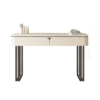 Contemporary Beige Makeup Vanity Desk with Drawers and Wooden Top