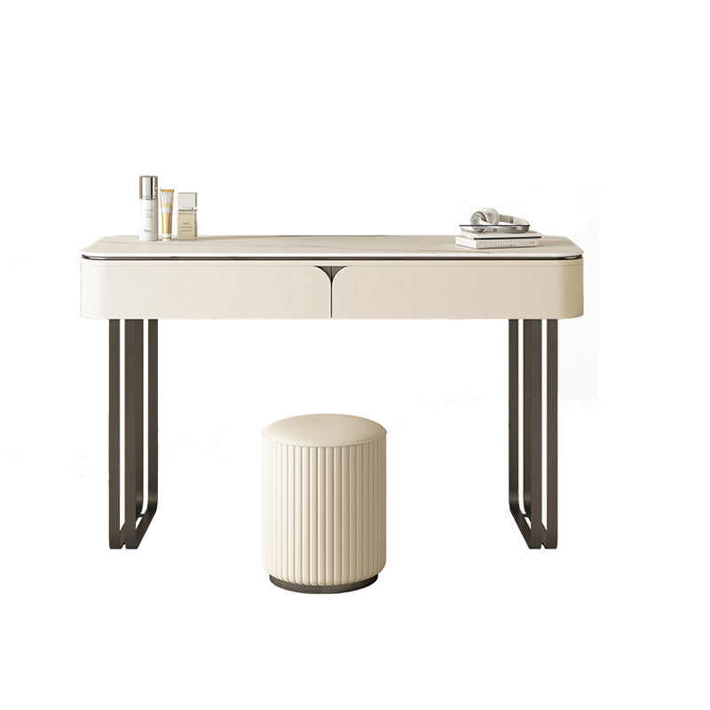 Contemporary Beige Makeup Vanity Desk with Drawers and Wooden Top