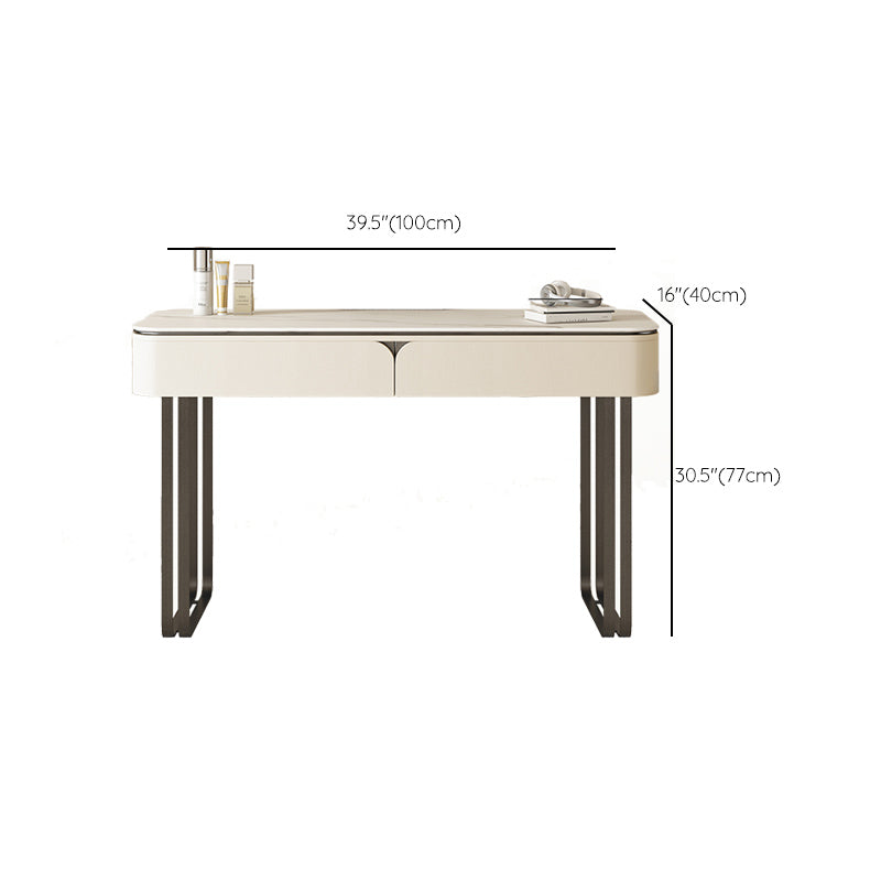 Contemporary Beige Makeup Vanity Desk with Drawers and Wooden Top