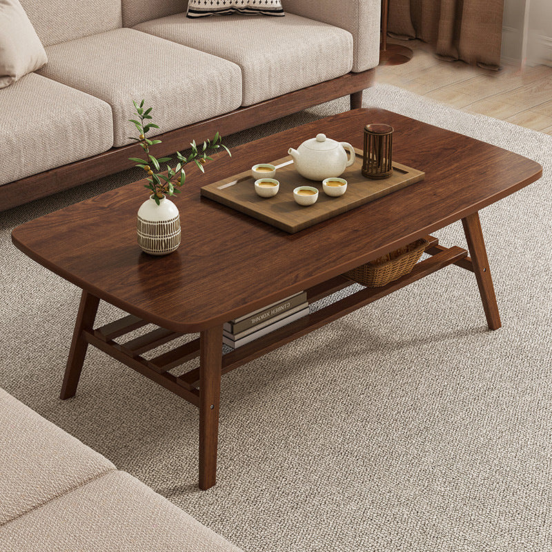 Salontafel met 4 poten, houten rechthoek, 1 salontafel met opbergplank
