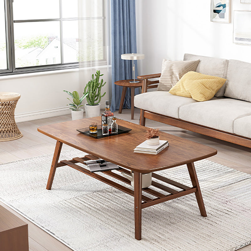 Salontafel met 4 poten, houten rechthoek, 1 salontafel met opbergplank