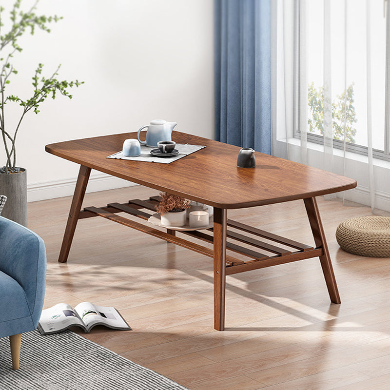 Salontafel met 4 poten, houten rechthoek, 1 salontafel met opbergplank