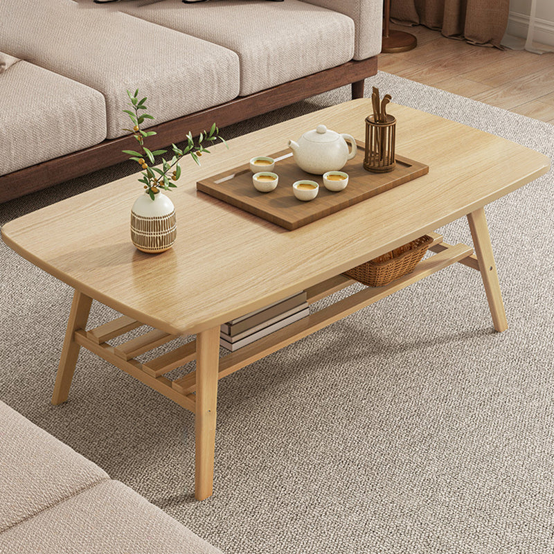 Salontafel met 4 poten, houten rechthoek, 1 salontafel met opbergplank