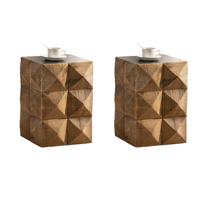 Sqaure Pine Drum Side Table Rustic Natural 14.37" Wide End Table 14"L x 14"W x 18"H 2 Clearhalo 'Coffee & Accent Tables' 'End & Side Tables' 'end_side_tables' 'furn' 'furn_end_side_tables' 'Furniture' 'Living Room Furniture' 6640110