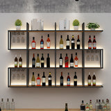 Wall Mounted Wine Rack Kit Metal and Wood Wine Holder Rack in Brown and Black Clearhalo 'furn' 'furn_wine_racks' 'Furniture' 'Kitchen & Dining Furniture' 'Wine Racks' 'wine_racks' 6642680