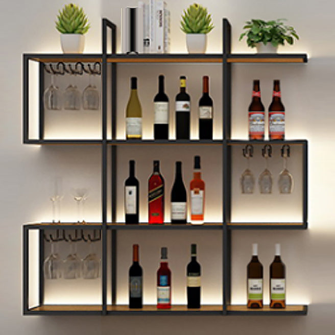 Wall Mounted Wine Rack Kit Metal and Wood Wine Holder Rack in Brown and Black 1 Piece Clearhalo 'furn' 'furn_wine_racks' 'Furniture' 'Kitchen & Dining Furniture' 'Wine Racks' 'wine_racks' 6642681