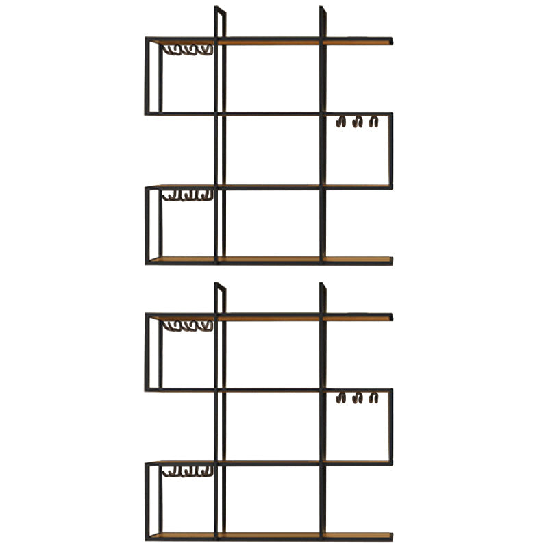 Wall Mounted Wine Rack Kit Metal and Wood Wine Holder Rack in Brown and Black 2 Piece Set Clearhalo 'furn' 'furn_wine_racks' 'Furniture' 'Kitchen & Dining Furniture' 'Wine Racks' 'wine_racks' 6642683