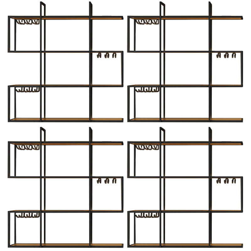 Wall Mounted Wine Rack Kit Metal and Wood Wine Holder Rack in Brown and Black 4 Piece Set Clearhalo 'furn' 'furn_wine_racks' 'Furniture' 'Kitchen & Dining Furniture' 'Wine Racks' 'wine_racks' 6642684