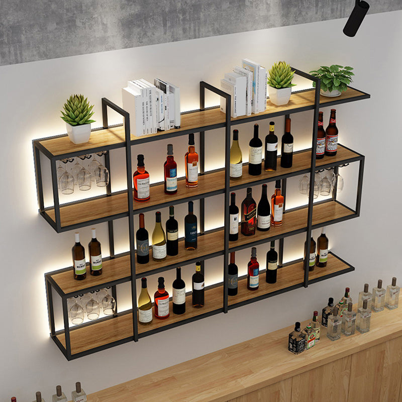 Wall Mounted Wine Rack Kit Metal and Wood Wine Holder Rack in Brown and Black Clearhalo 'furn' 'furn_wine_racks' 'Furniture' 'Kitchen & Dining Furniture' 'Wine Racks' 'wine_racks' 6642686