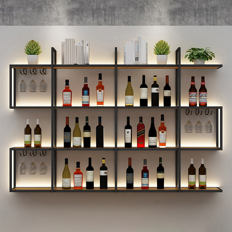 Wall Mounted Wine Rack Kit Metal and Wood Wine Holder Rack in Brown and Black 1 Piece Clearhalo 'furn' 'furn_wine_racks' 'Furniture' 'Kitchen & Dining Furniture' 'Wine Racks' 'wine_racks' 6642687