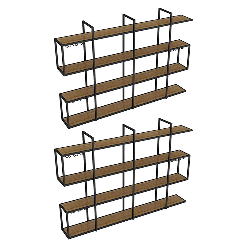 Wall Mounted Wine Rack Kit Metal and Wood Wine Holder Rack in Brown and Black 2 Piece Set Clearhalo 'furn' 'furn_wine_racks' 'Furniture' 'Kitchen & Dining Furniture' 'Wine Racks' 'wine_racks' 6642688