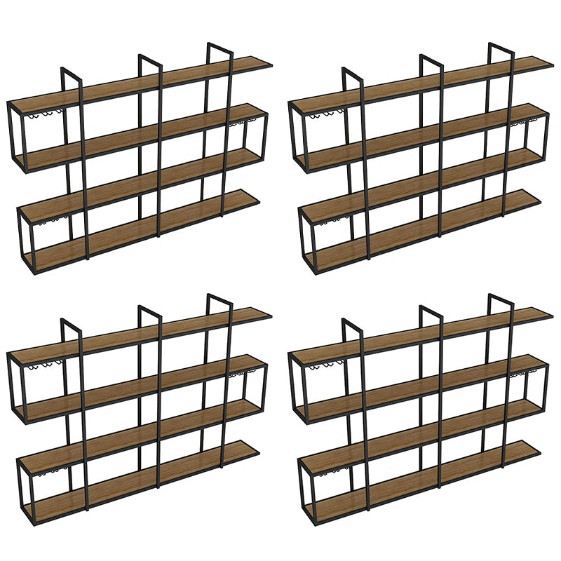 Wall Mounted Wine Rack Kit Metal and Wood Wine Holder Rack in Brown and Black 4 Piece Set Clearhalo 'furn' 'furn_wine_racks' 'Furniture' 'Kitchen & Dining Furniture' 'Wine Racks' 'wine_racks' 6642690