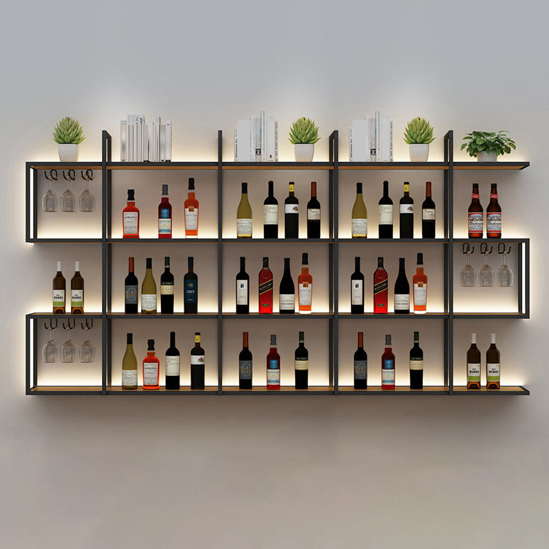 Wall Mounted Wine Rack Kit Metal and Wood Wine Holder Rack in Brown and Black 94.5"L x 7.9"W x 47.2"H 1 Piece Clearhalo 'furn' 'furn_wine_racks' 'Furniture' 'Kitchen & Dining Furniture' 'Wine Racks' 'wine_racks' 6642692