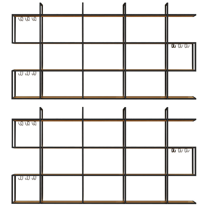 Wall Mounted Wine Rack Kit Metal and Wood Wine Holder Rack in Brown and Black 94.5"L x 7.9"W x 47.2"H 2 Piece Set Clearhalo 'furn' 'furn_wine_racks' 'Furniture' 'Kitchen & Dining Furniture' 'Wine Racks' 'wine_racks' 6642694
