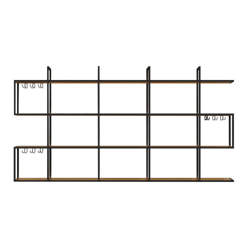 Wall Mounted Wine Rack Kit Metal and Wood Wine Holder Rack in Brown and Black Clearhalo 'furn' 'furn_wine_racks' 'Furniture' 'Kitchen & Dining Furniture' 'Wine Racks' 'wine_racks' 6642697