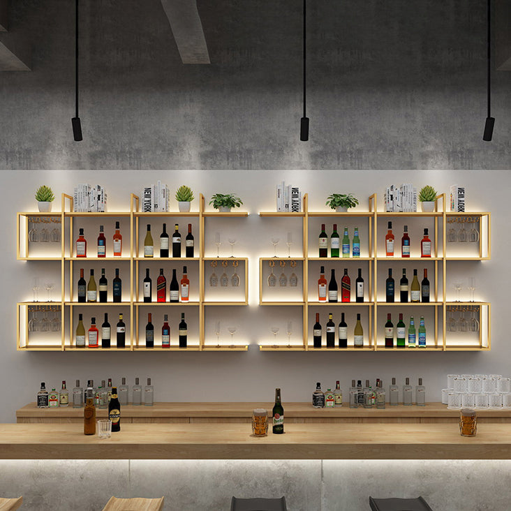 Wall Mounted Wine Rack Kit Metal and Wood Wine Holder Rack in Brown and Black Clearhalo 'furn' 'furn_wine_racks' 'Furniture' 'Kitchen & Dining Furniture' 'Wine Racks' 'wine_racks' 6642699