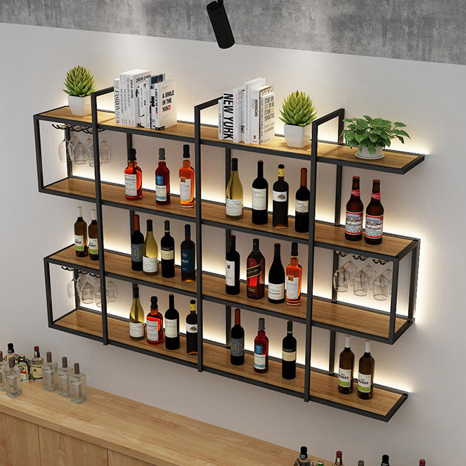 Wall Mounted Wine Rack Kit Metal and Wood Wine Holder Rack in Brown and Black Clearhalo 'furn' 'furn_wine_racks' 'Furniture' 'Kitchen & Dining Furniture' 'Wine Racks' 'wine_racks' 6642700