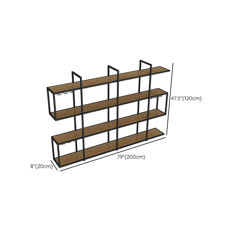 Wall Mounted Wine Rack Kit Metal and Wood Wine Holder Rack in Brown and Black Clearhalo 'furn' 'furn_wine_racks' 'Furniture' 'Kitchen & Dining Furniture' 'Wine Racks' 'wine_racks' 6642706