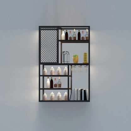 Metalen en houten wijnhouder rek muur gemonteerde wijnrekken in het zwart