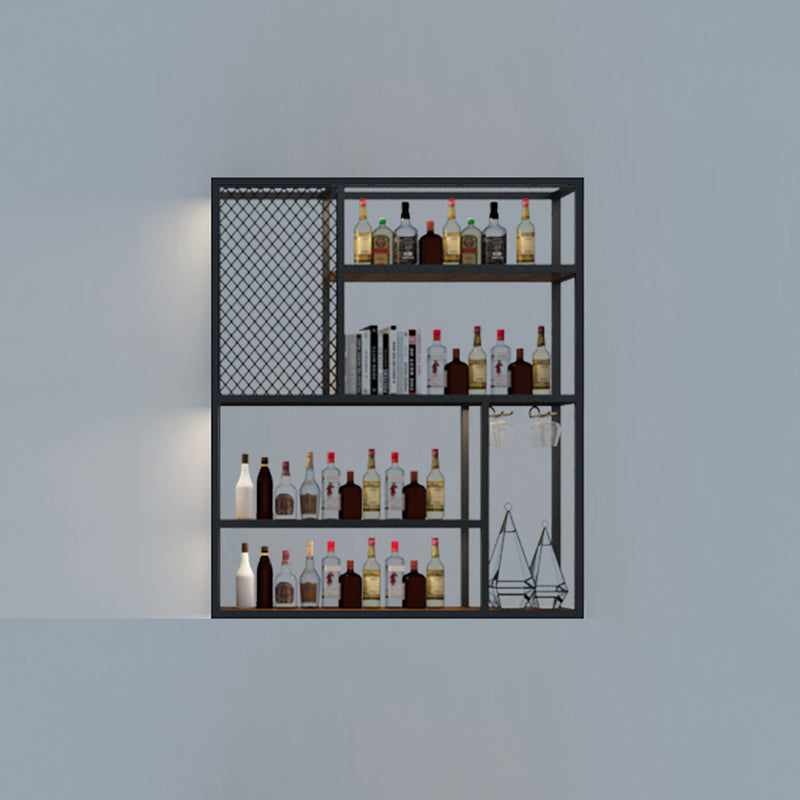 Metalen en houten wijnhouder rek muur gemonteerde wijnrekken in het zwart