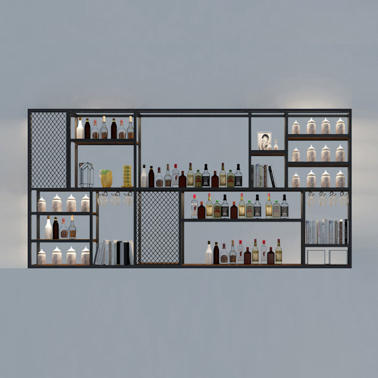 Porta di vino a parete in metallo e legno in legno in nero