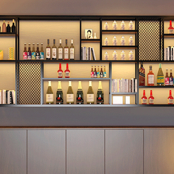 Metalen en houten wijnhouder rek muur gemonteerde wijnrekken in het zwart