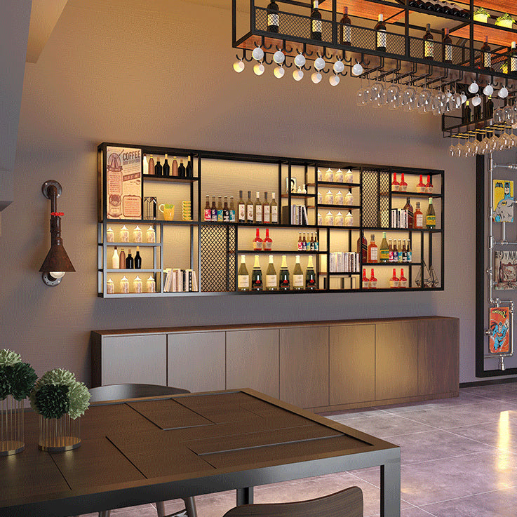 Porta di vino a parete in metallo e legno in legno in nero