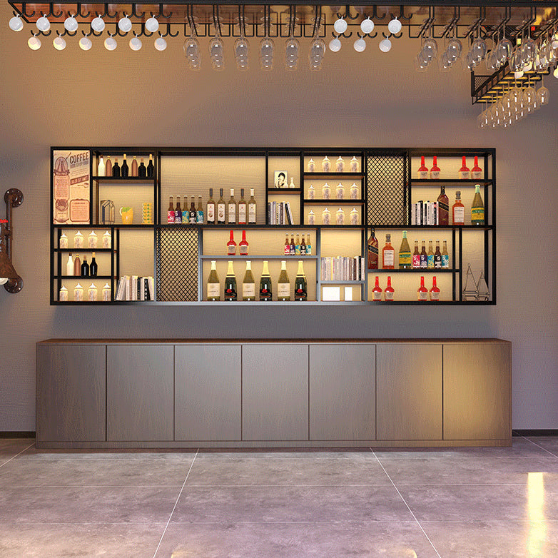 Porta di vino a parete in metallo e legno in legno in nero