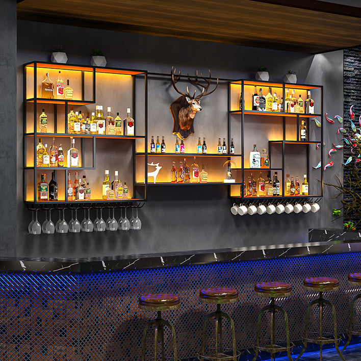 Porte-vides muraux en bois et porte-vin en métal en marron et noir