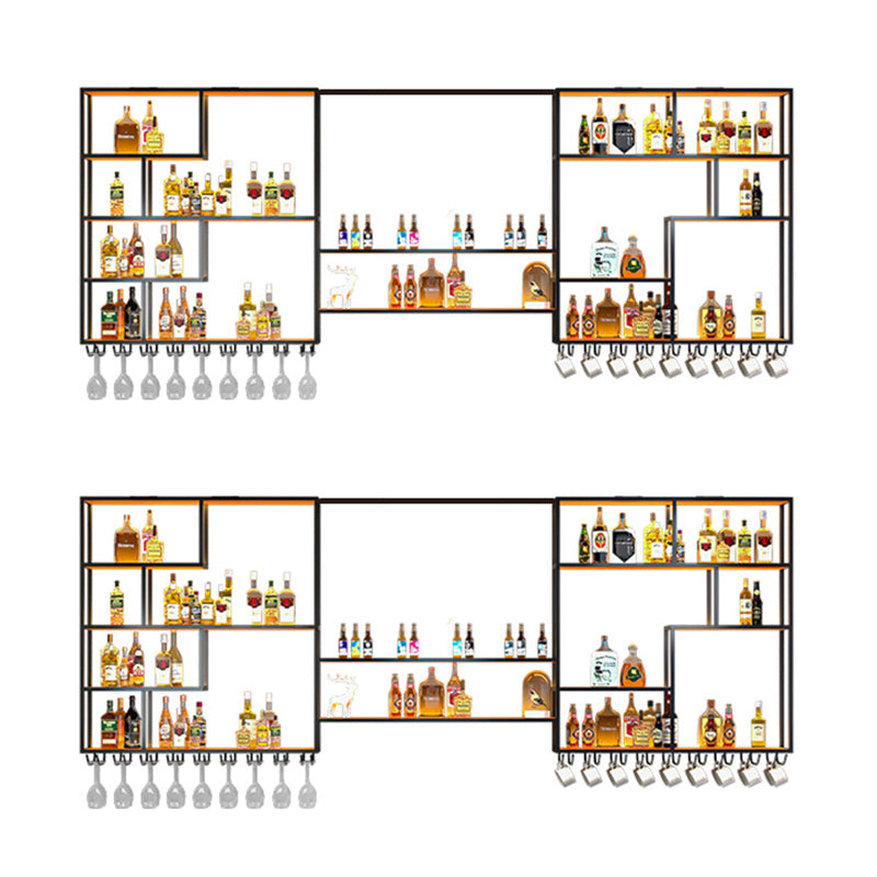 Porte-vides muraux en bois et porte-vin en métal en marron et noir