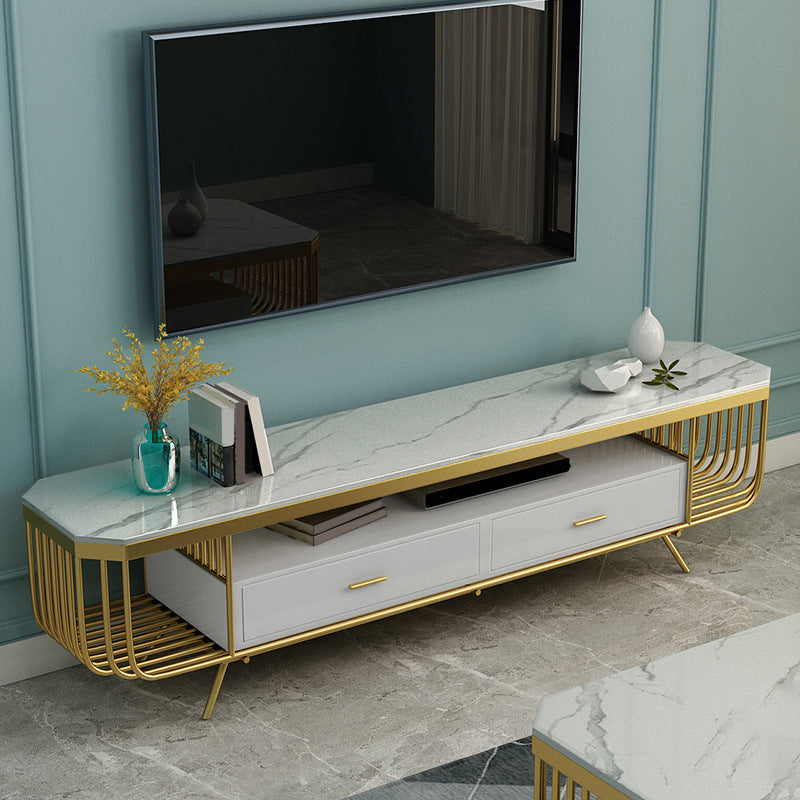 Contemporary TV Media Stand Open Storage TV Console with 2 Drawers 79"L x 16"W x 18"H Clearhalo 'furn' 'furn_tv_stands_entertainment_centers' 'Furniture' 'Living Room Furniture' 'TV Stands & Entertainment Centers' 'TV Stands & Media Storage Furniture' 'tv_stands_entertainment_centers' 6645699