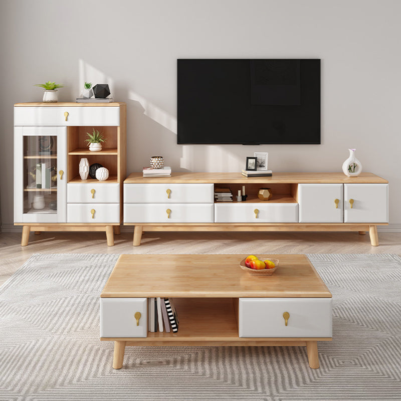 Wooden TV Media Stand Open Storage Media Console with Drawers Clearhalo 'furn' 'furn_tv_stands_entertainment_centers' 'Furniture' 'Living Room Furniture' 'TV Stands & Entertainment Centers' 'TV Stands & Media Storage Furniture' 'tv_stands_entertainment_centers' 6645747