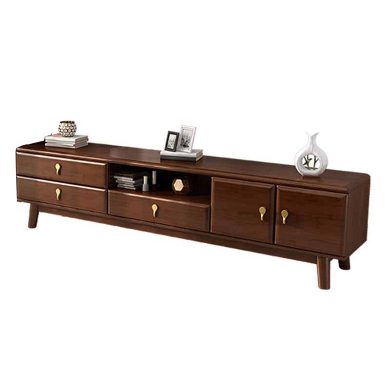 Wooden TV Media Stand Open Storage Media Console with Drawers Nut-Brown Clearhalo 'furn' 'furn_tv_stands_entertainment_centers' 'Furniture' 'Living Room Furniture' 'TV Stands & Entertainment Centers' 'TV Stands & Media Storage Furniture' 'tv_stands_entertainment_centers' 6645748