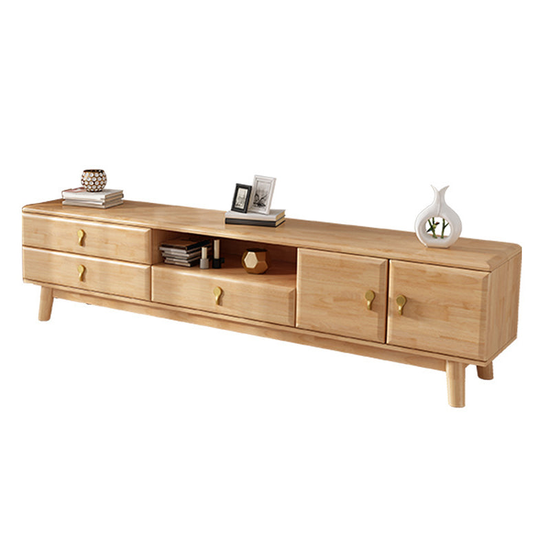 Wooden TV Media Stand Open Storage Media Console with Drawers Wood Clearhalo 'furn' 'furn_tv_stands_entertainment_centers' 'Furniture' 'Living Room Furniture' 'TV Stands & Entertainment Centers' 'TV Stands & Media Storage Furniture' 'tv_stands_entertainment_centers' 6645749