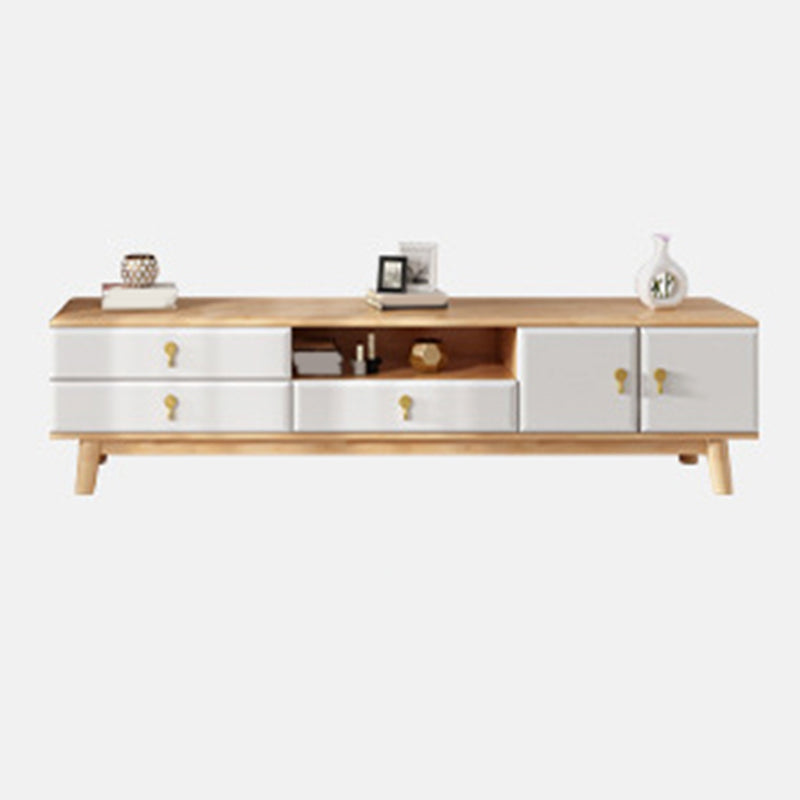 Wooden TV Media Stand Open Storage Media Console with Drawers Natural Wood White Clearhalo 'furn' 'furn_tv_stands_entertainment_centers' 'Furniture' 'Living Room Furniture' 'TV Stands & Entertainment Centers' 'TV Stands & Media Storage Furniture' 'tv_stands_entertainment_centers' 6645751