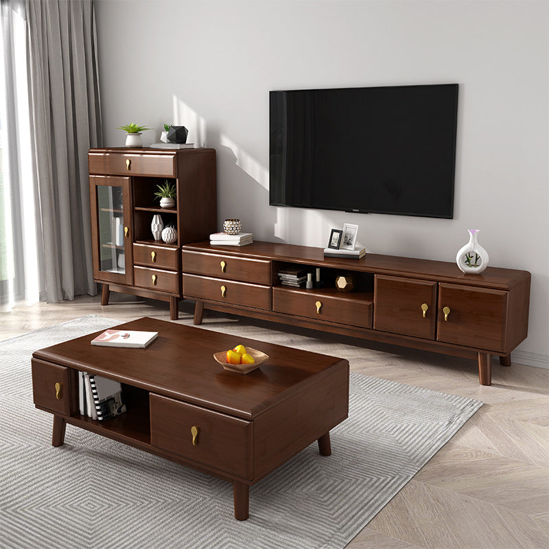 Wooden TV Media Stand Open Storage Media Console with Drawers Clearhalo 'furn' 'furn_tv_stands_entertainment_centers' 'Furniture' 'Living Room Furniture' 'TV Stands & Entertainment Centers' 'TV Stands & Media Storage Furniture' 'tv_stands_entertainment_centers' 6645752