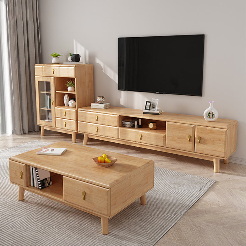 Wooden TV Media Stand Open Storage Media Console with Drawers Clearhalo 'furn' 'furn_tv_stands_entertainment_centers' 'Furniture' 'Living Room Furniture' 'TV Stands & Entertainment Centers' 'TV Stands & Media Storage Furniture' 'tv_stands_entertainment_centers' 6645753