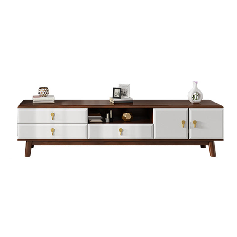 Wooden TV Media Stand Open Storage Media Console with Drawers Walnut White Clearhalo 'furn' 'furn_tv_stands_entertainment_centers' 'Furniture' 'Living Room Furniture' 'TV Stands & Entertainment Centers' 'TV Stands & Media Storage Furniture' 'tv_stands_entertainment_centers' 6645754