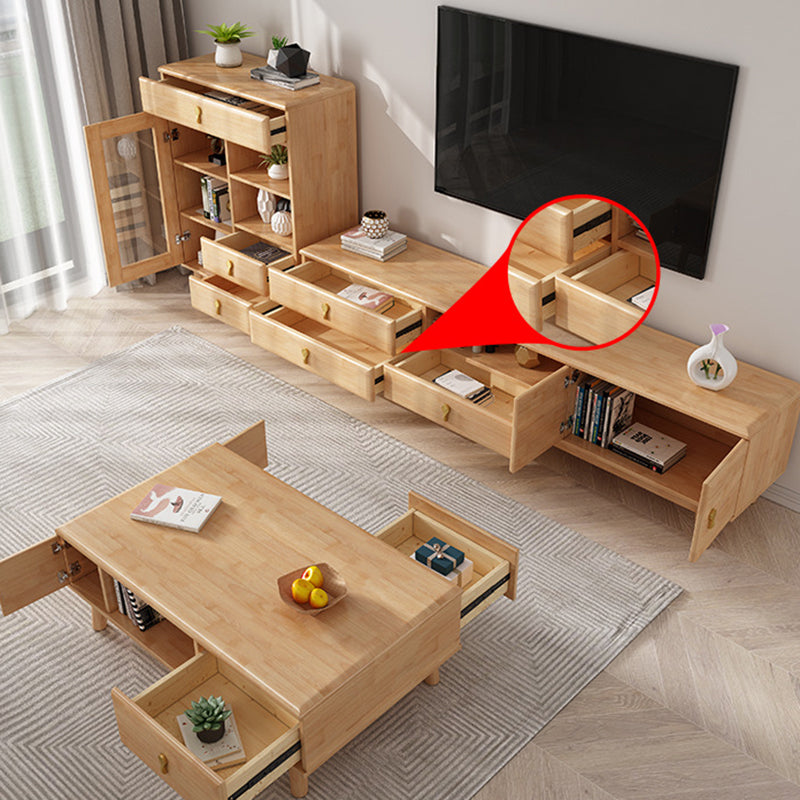 Wooden TV Media Stand Open Storage Media Console with Drawers Clearhalo 'furn' 'furn_tv_stands_entertainment_centers' 'Furniture' 'Living Room Furniture' 'TV Stands & Entertainment Centers' 'TV Stands & Media Storage Furniture' 'tv_stands_entertainment_centers' 6645755