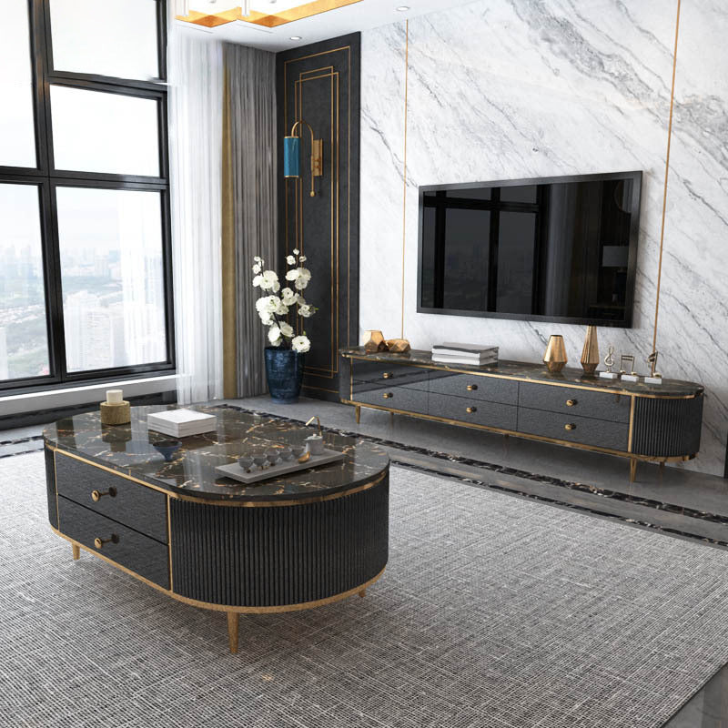 Glam TV Media Stand Enclosed Storage Media Console with 6 Drawers Clearhalo 'furn' 'furn_tv_stands_entertainment_centers' 'Furniture' 'Living Room Furniture' 'TV Stands & Entertainment Centers' 'TV Stands & Media Storage Furniture' 'tv_stands_entertainment_centers' 6645761
