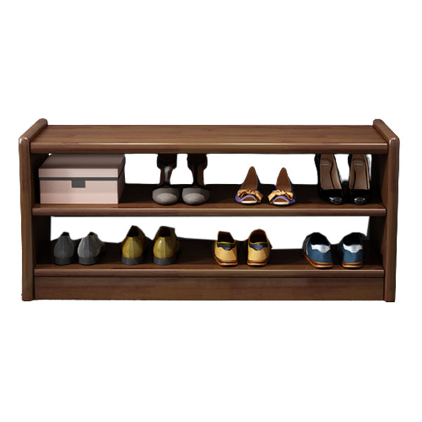 Mid-Century Modern Seating Bench Rubberwood Shoe Storage Rectangle Entryway Bench 33"L x 14"W x 18"H Walnut Wood Clearhalo 'Benches' 'Chairs & Seating' 'furn' 'furn_benches' 'Furniture' 'Living Room Furniture' 6645951