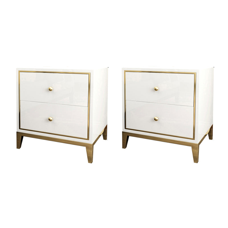 Glass Accent Table Nightstand Contemporary Nightstand with 2 Drawers White 2 Piece Set Clearhalo 'Bedroom Furniture' 'furn' 'furn_night_stand' 'Furniture' 'night_stand' 'Nightstands' 6646178