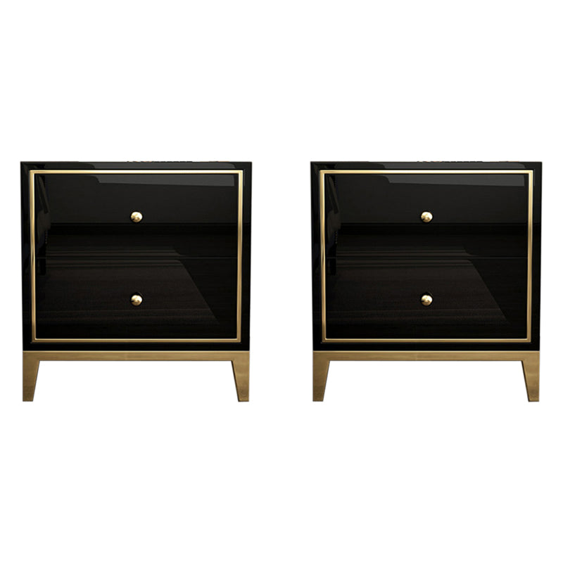 Glass Accent Table Nightstand Contemporary Nightstand with 2 Drawers Black 2 Piece Set Clearhalo 'Bedroom Furniture' 'furn' 'furn_night_stand' 'Furniture' 'night_stand' 'Nightstands' 6646179